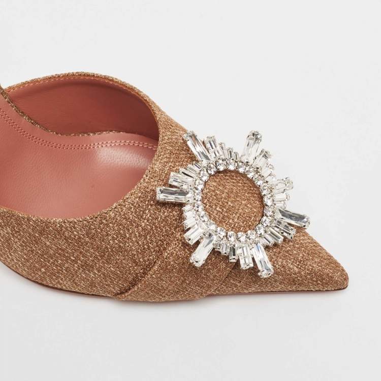 Pre Owned Amina Muaddi Brown Canvas Begum Mules Size 39