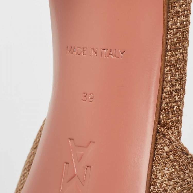Pre Owned Amina Muaddi Brown Canvas Begum Mules Size 39