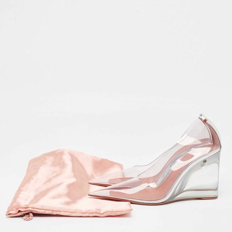 Pre Owned Amina Muaddi Transparent PVC Ane Wedge Pumps Size 38.5