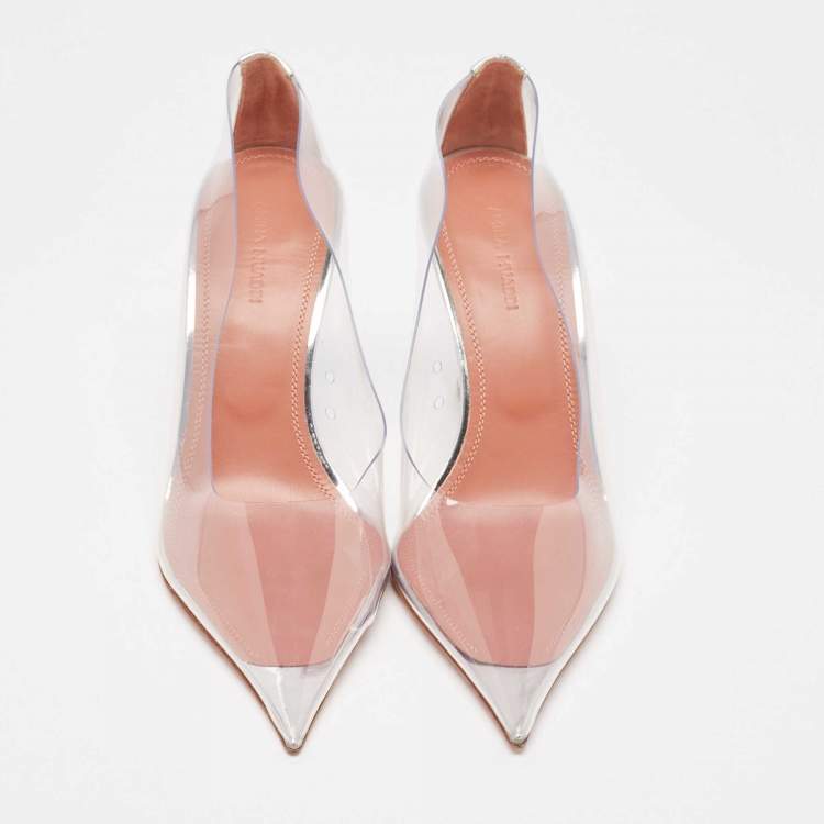 Pre Owned Amina Muaddi Transparent PVC Ane Wedge Pumps Size 38.5