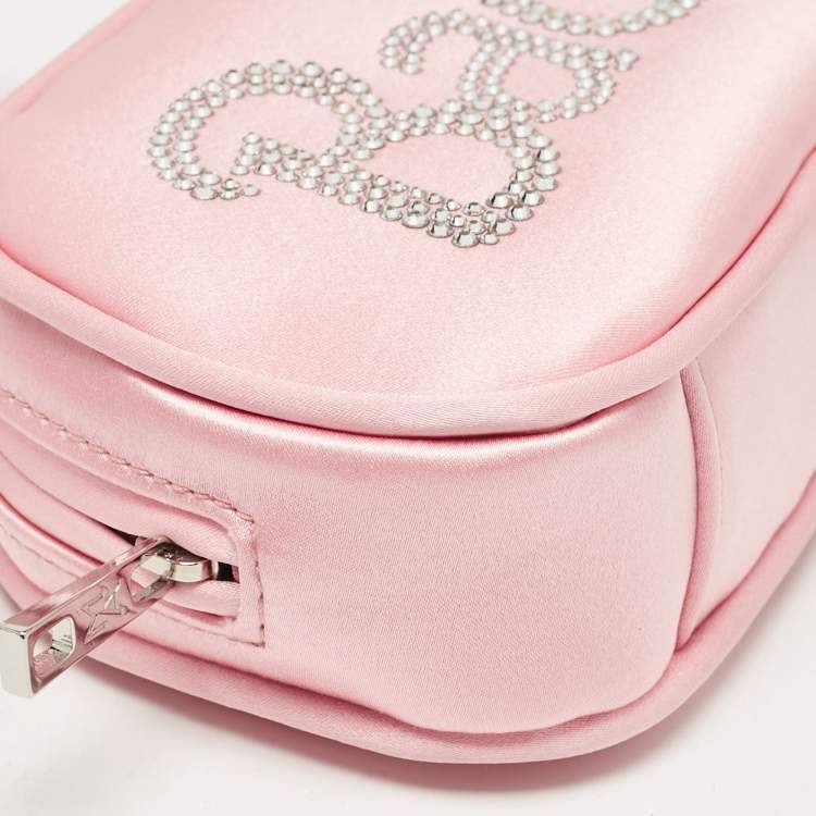 Pre Owned Amina Muaddi Pink Satin Super Amini Baddie Bag
