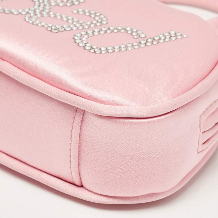 Pre Owned Amina Muaddi Pink Satin Super Amini Baddie Bag