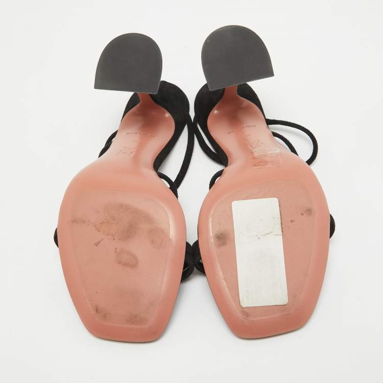Pre Owned Amina Muaddi Black Suede Ankle Strap Sandals Size 36 