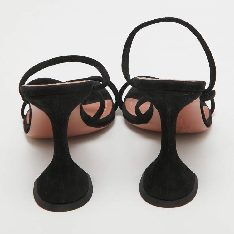 Pre Owned Amina Muaddi Black Suede Ankle Strap Sandals Size 36 