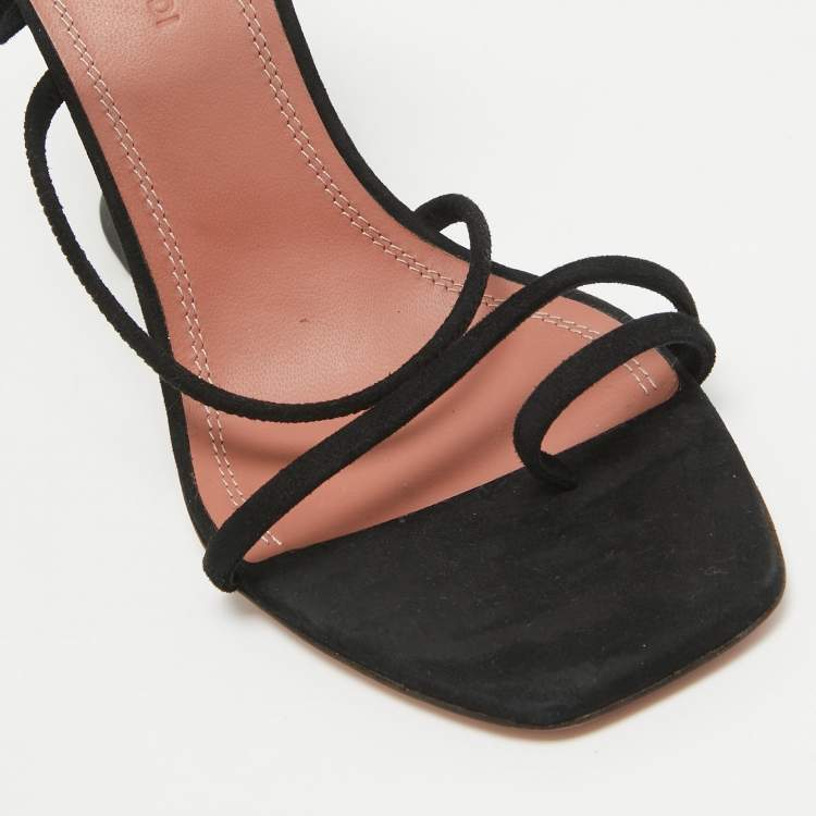 Pre Owned Amina Muaddi Black Suede Ankle Strap Sandals Size 36 