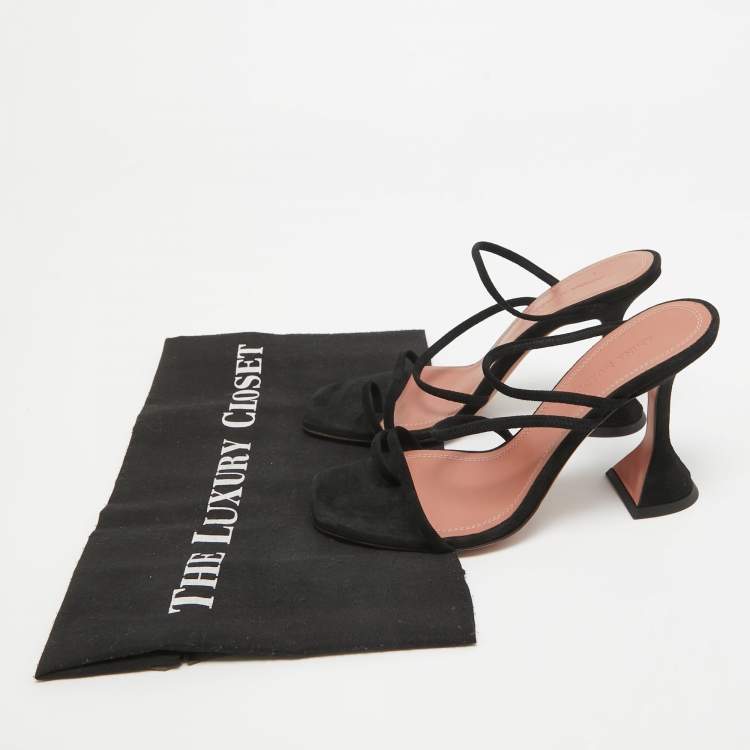 Pre Owned Amina Muaddi Black Suede Ankle Strap Sandals Size 36 