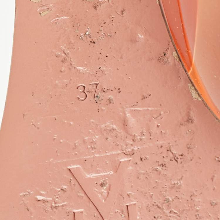 Pre Owned Amina Muaddi Neon Orange PVC Lupita Wedge Sandals Size 37
