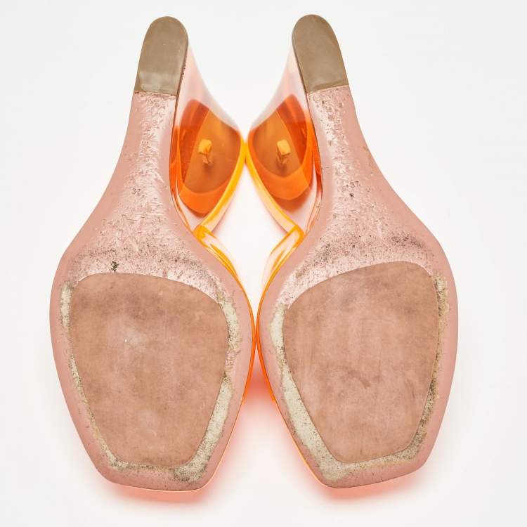 Pre Owned Amina Muaddi Neon Orange PVC Lupita Wedge Sandals Size 37