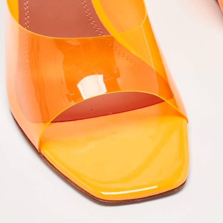 Pre Owned Amina Muaddi Neon Orange PVC Lupita Wedge Sandals Size 37
