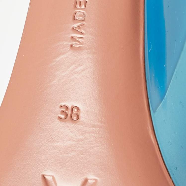 Pre Owned Amina Muaddi Blue PVC Ane Wedge Pumps Size 38