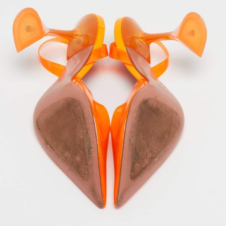 Pre Owned Amina Muaddi Orange PVC Holli Glass Pumps Size 36.5