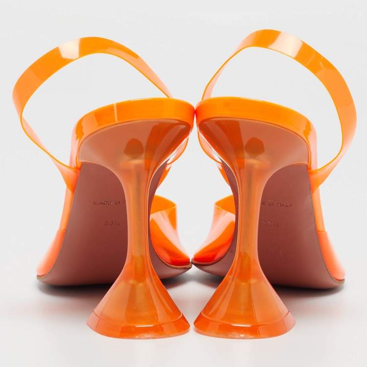 Pre Owned Amina Muaddi Orange PVC Holli Glass Pumps Size 36.5