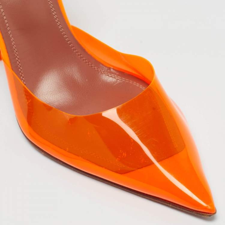 Pre Owned Amina Muaddi Orange PVC Holli Glass Pumps Size 36.5