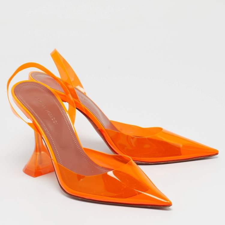Pre Owned Amina Muaddi Orange PVC Holli Glass Pumps Size 36.5