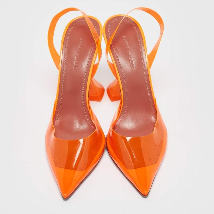 Pre Owned Amina Muaddi Orange PVC Holli Glass Pumps Size 36.5