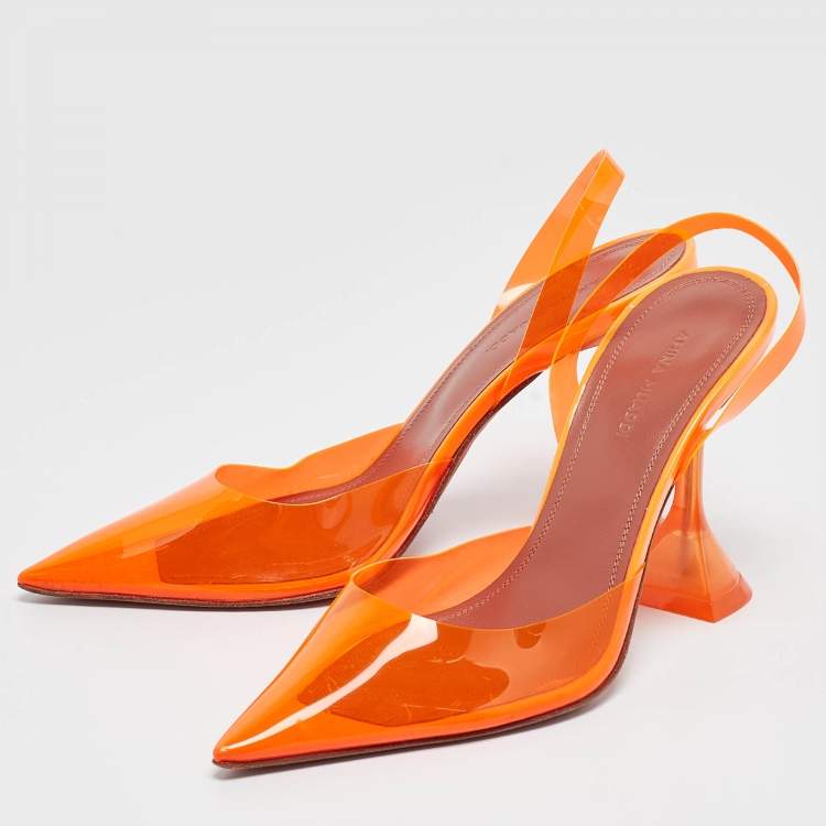 Pre Owned Amina Muaddi Orange PVC Holli Glass Pumps Size 36.5