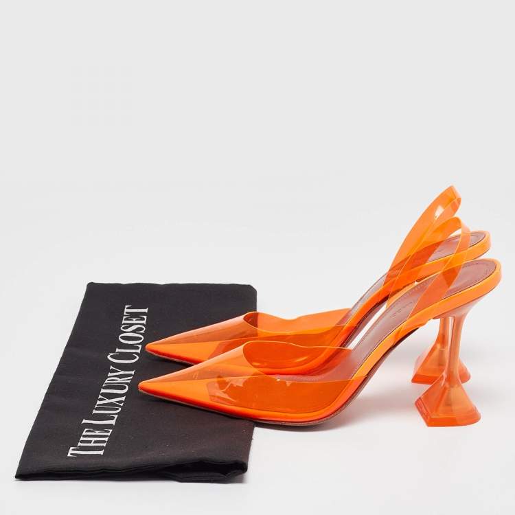 Pre Owned Amina Muaddi Orange PVC Holli Glass Pumps Size 36.5