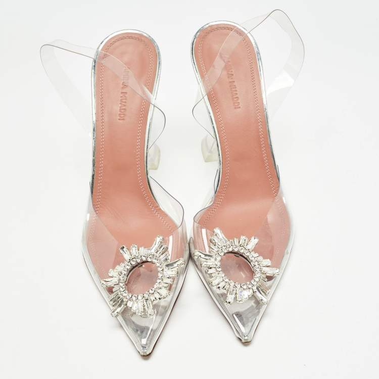 Pre Owned Amina Muaddi Transparent PVC Begum Slingback Pumps Size 39