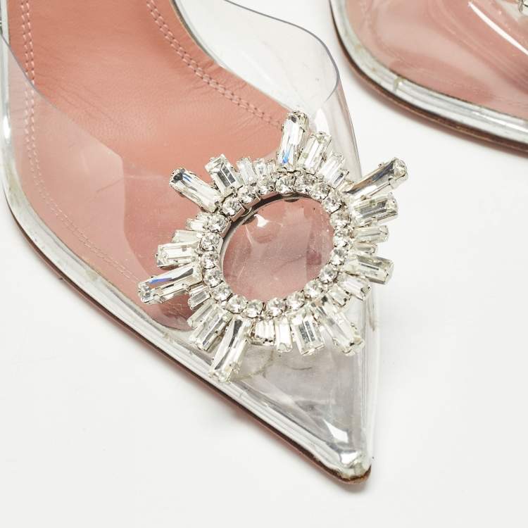Pre Owned Amina Muaddi Transparent PVC Begum Slingback Pumps Size 39