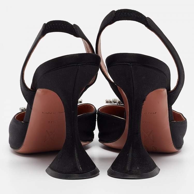 Pre Owned Amina Muaddi Black Satin Begum Pumps Size 39.5