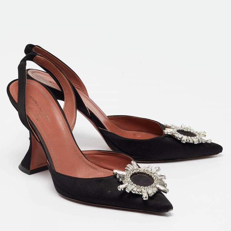 Pre Owned Amina Muaddi Black Satin Begum Pumps Size 39.5