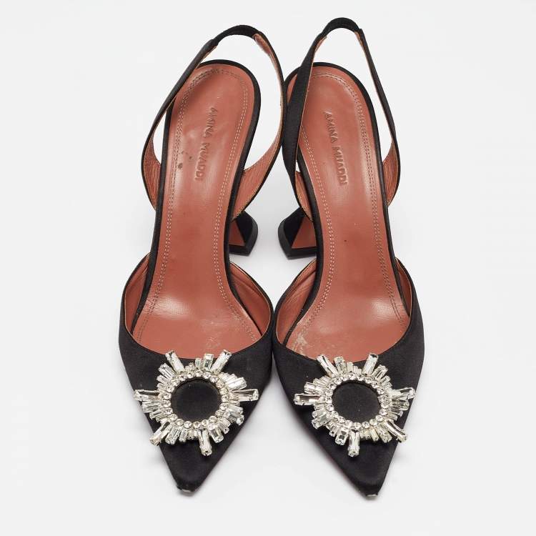 Pre Owned Amina Muaddi Black Satin Begum Pumps Size 39.5