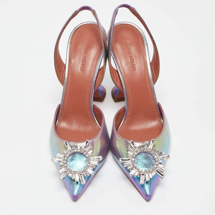 Pre Owned Amina Muaddi Multicolor Iridescent Leather Begum Pumps Size 39