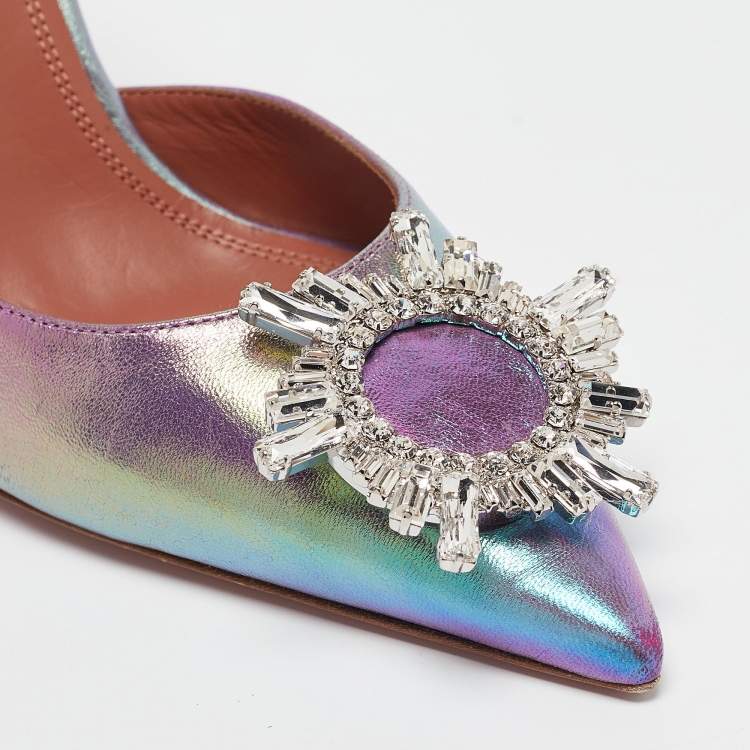 Pre Owned Amina Muaddi Multicolor Iridescent Leather Begum Pumps Size 39