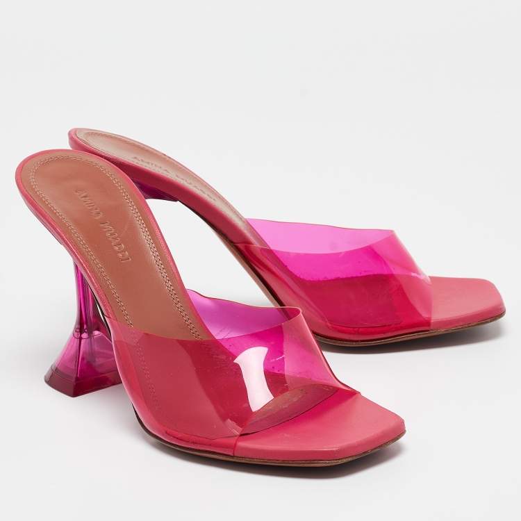 Pre Owned Amina Muaddi Pink PVC Lupita Sandals Size 37