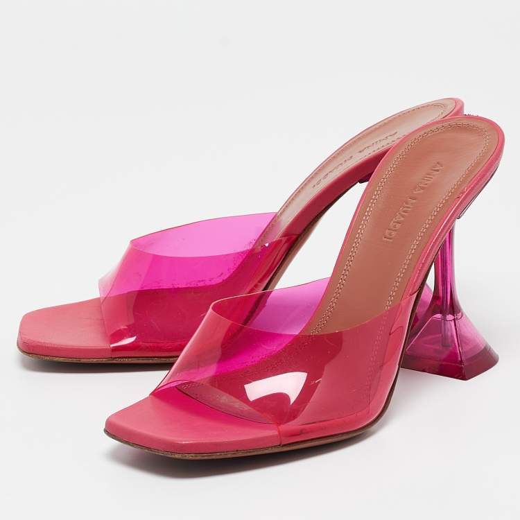 Pre Owned Amina Muaddi Pink PVC Lupita Sandals Size 37