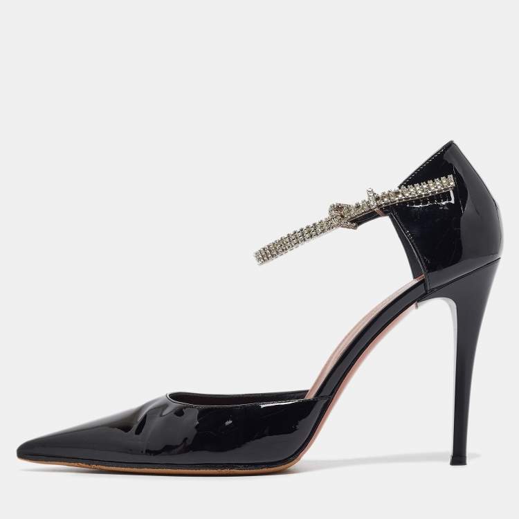 Pre Owned Amina Muaddi Black Patent Leather Ursina Pumps Size 41