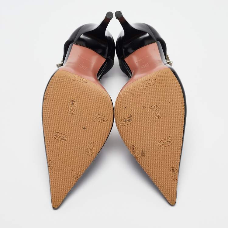 Pre Owned Amina Muaddi Black Patent Leather Ursina Pumps Size 41