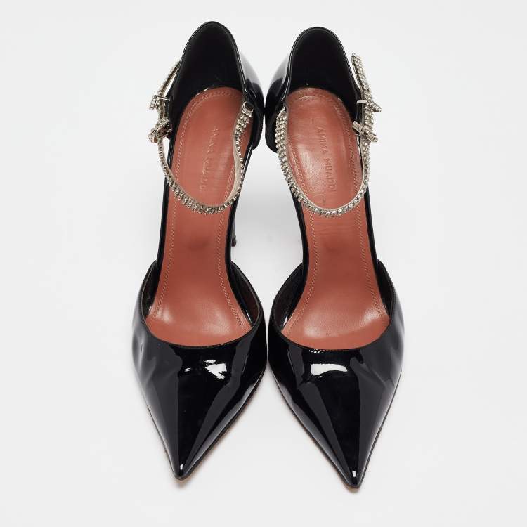 Pre Owned Amina Muaddi Black Patent Leather Ursina Pumps Size 41