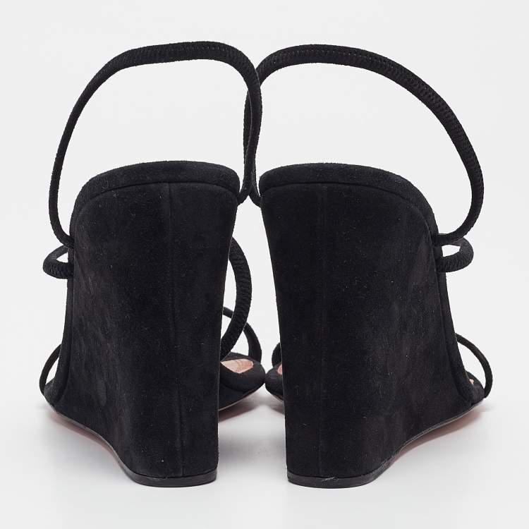 Pre Owned Amina Muaddi Black Suede Naima Wedge Sandals Size 37