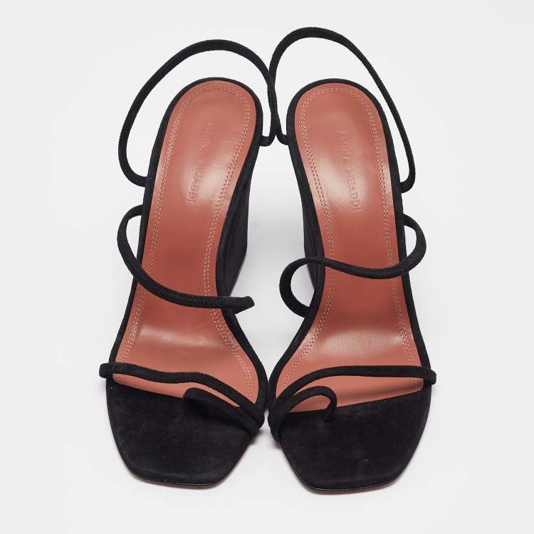 Pre Owned Amina Muaddi Black Suede Naima Wedge Sandals Size 37