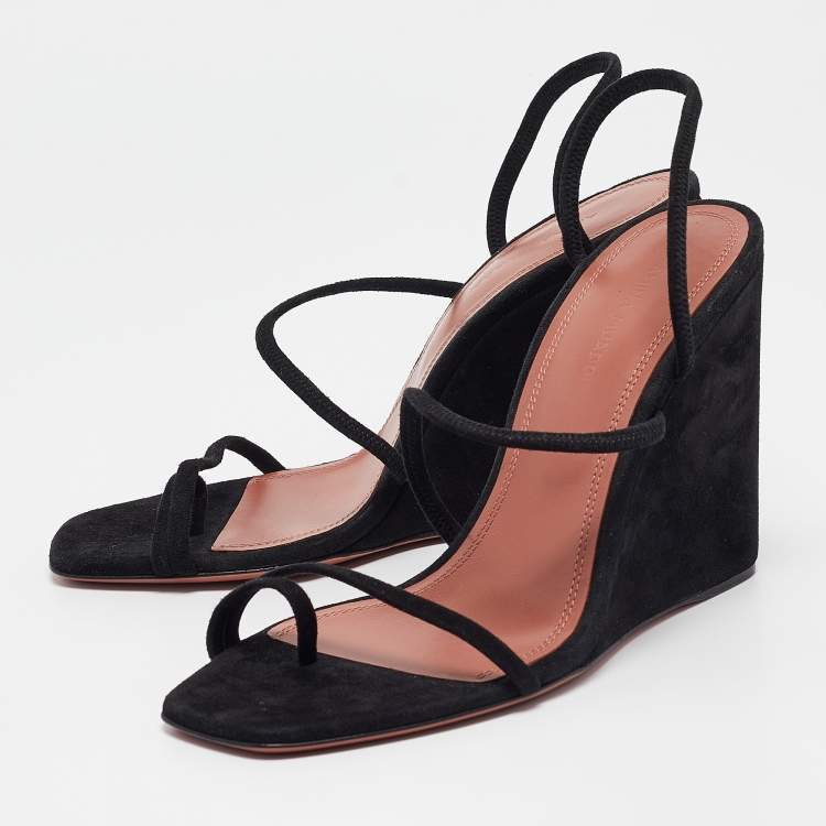 Pre Owned Amina Muaddi Black Suede Naima Wedge Sandals Size 37