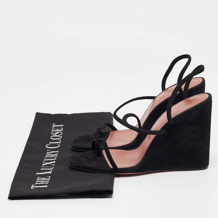 Pre Owned Amina Muaddi Black Suede Naima Wedge Sandals Size 37