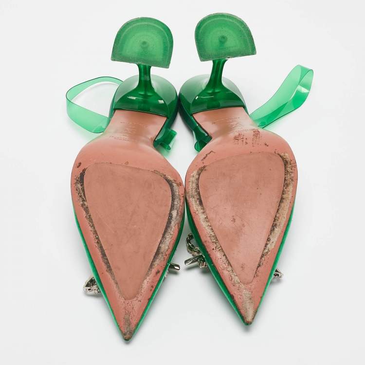 Pre Owned Amina Muaddi Green PVC Begum Slingback Pumps Size 38