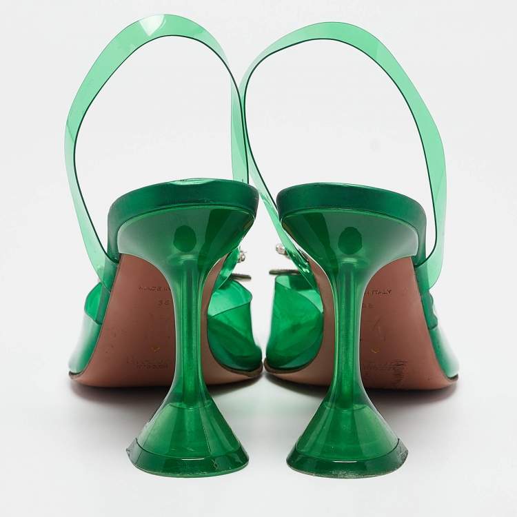 Pre Owned Amina Muaddi Green PVC Begum Slingback Pumps Size 38