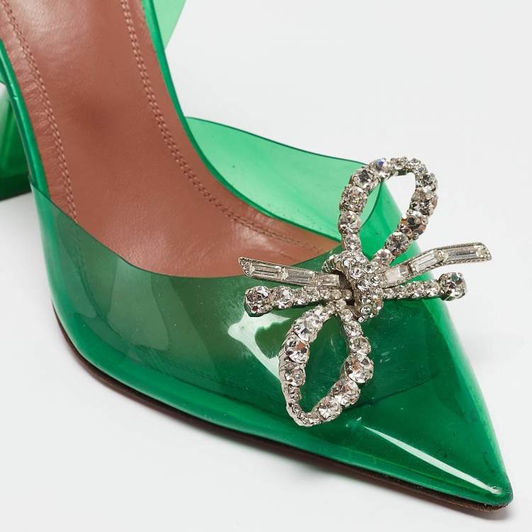 Pre Owned Amina Muaddi Green PVC Begum Slingback Pumps Size 38