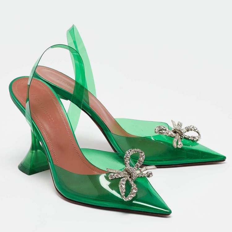 Pre Owned Amina Muaddi Green PVC Begum Slingback Pumps Size 38