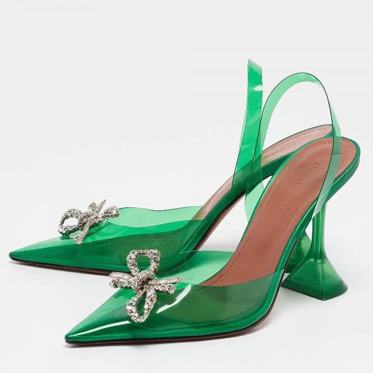 Pre Owned Amina Muaddi Green PVC Begum Slingback Pumps Size 38