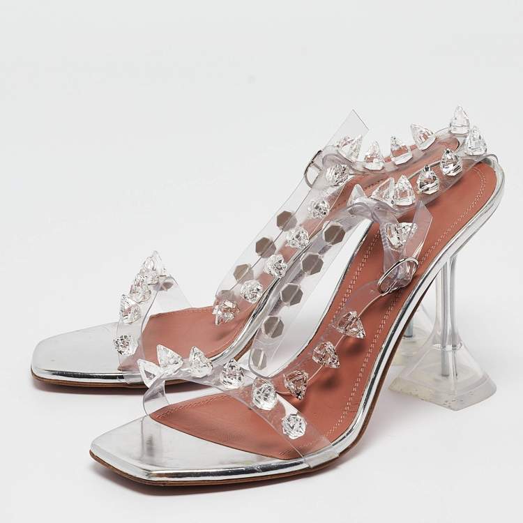 Pre Owned Amina Muaddi Transparent PVC Julia Glass Sandals Size 37
