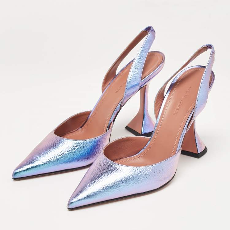 Pre Owned Amina Muaddi Purple Leather Slingback Pumps Size 40