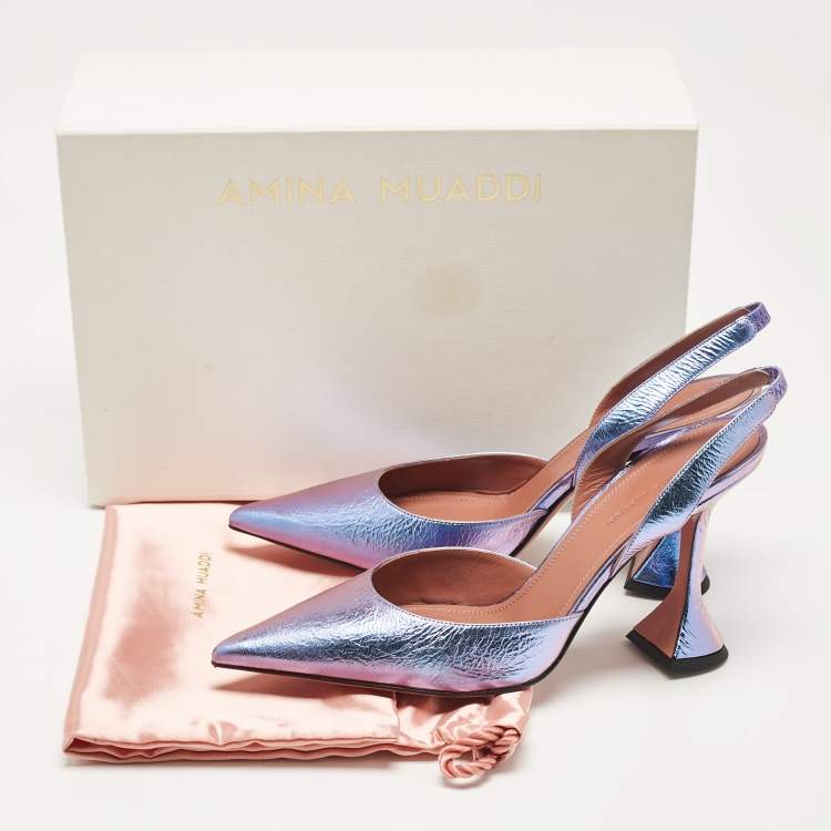 Pre Owned Amina Muaddi Purple Leather Slingback Pumps Size 40