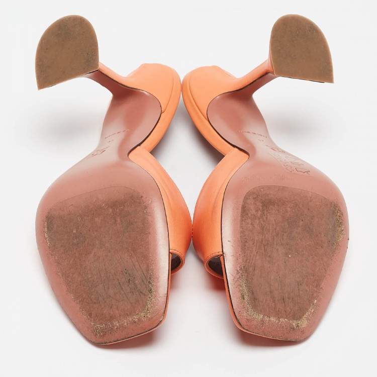 Pre Owned Amina Muaddi Orange Leather Lupita Slide Sandals Size 37