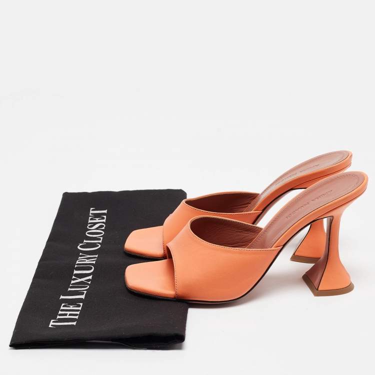Pre Owned Amina Muaddi Orange Leather Lupita Slide Sandals Size 37