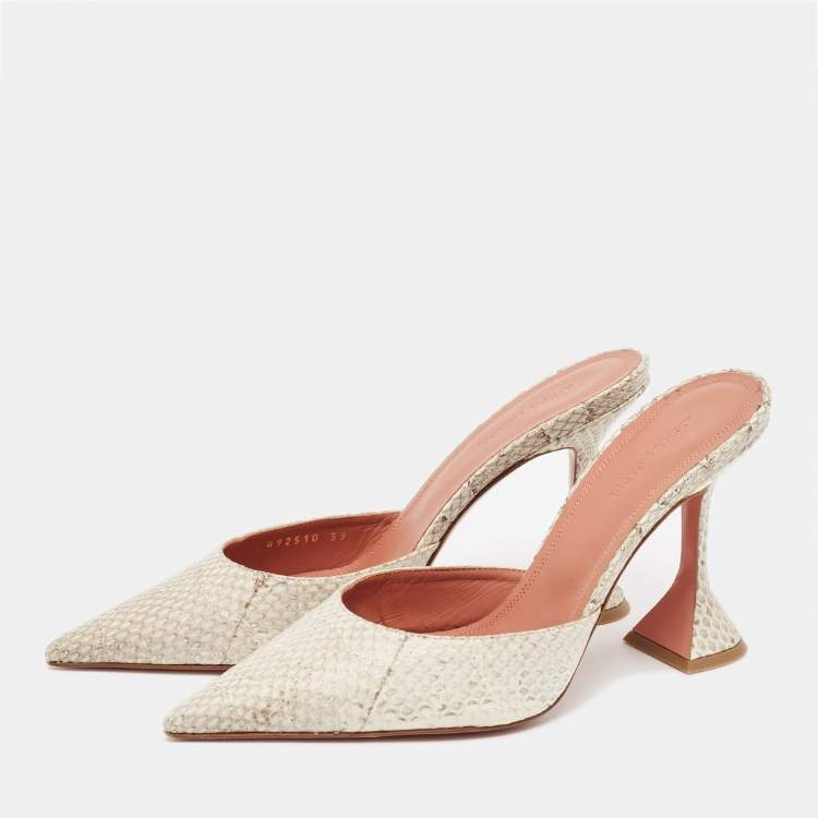 Pre Owned Amina Muaddi Beige/Brown Python Fiona Mules Size 39