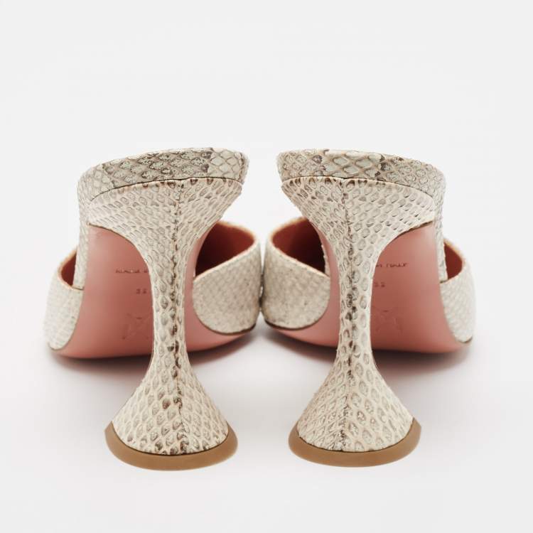 Pre Owned Amina Muaddi Beige/Brown Python Fiona Mules Size 39