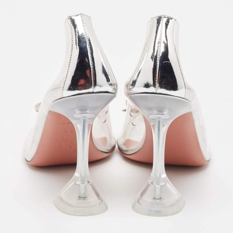 Pre Owned Amina Muaddi Transparent PVC Betty Glass Pumps Size 40.5